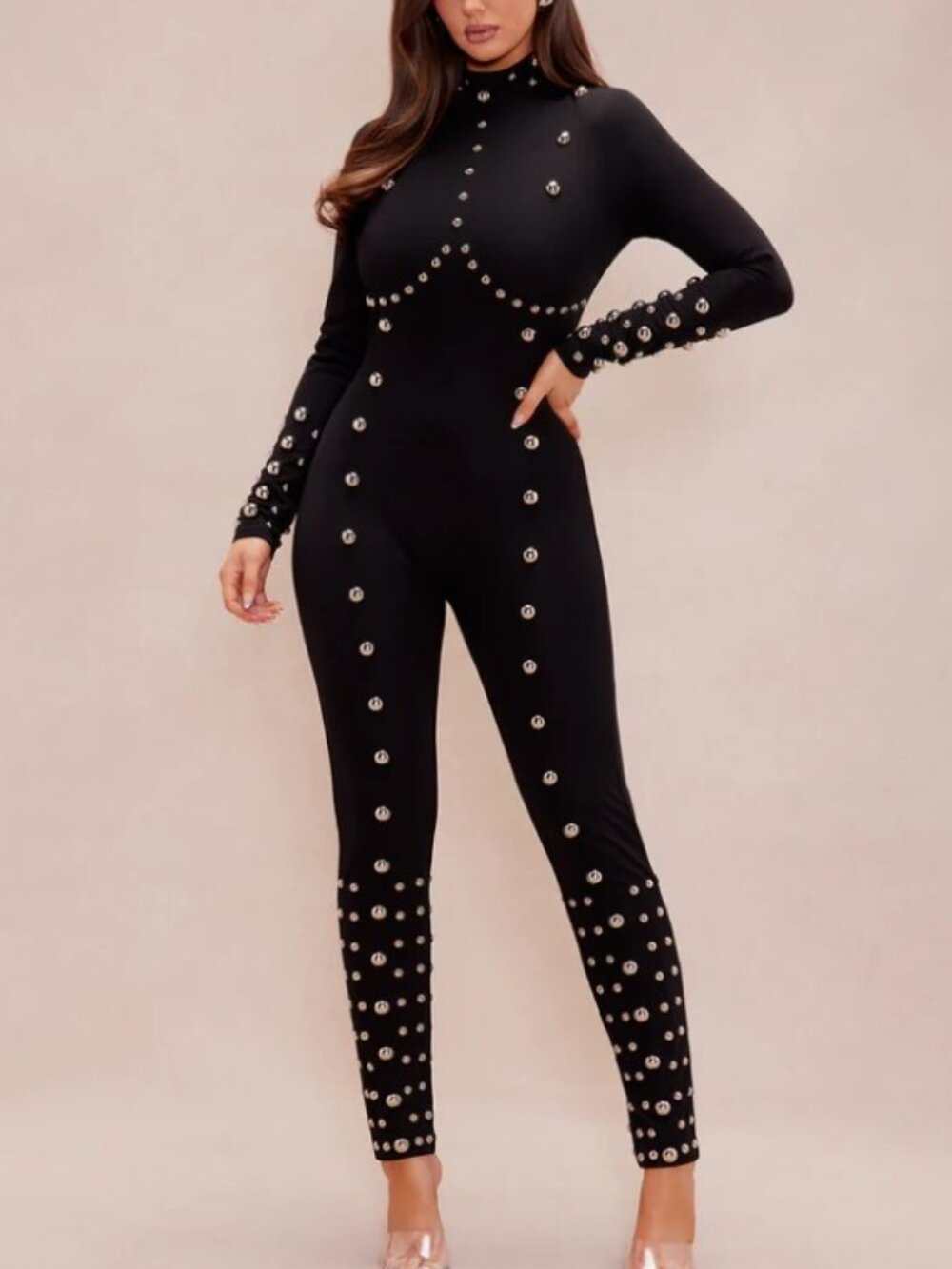 Fashion Nova Vixen Studded Jumpsuit - Black